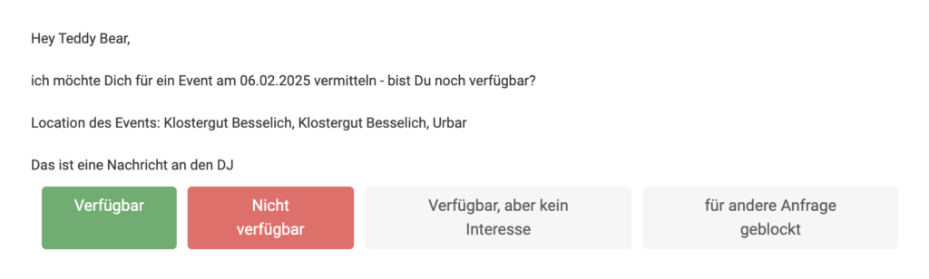 Beispiel-E-Mail einer Verfügbarkeitsabfrage an einen Dienstleister