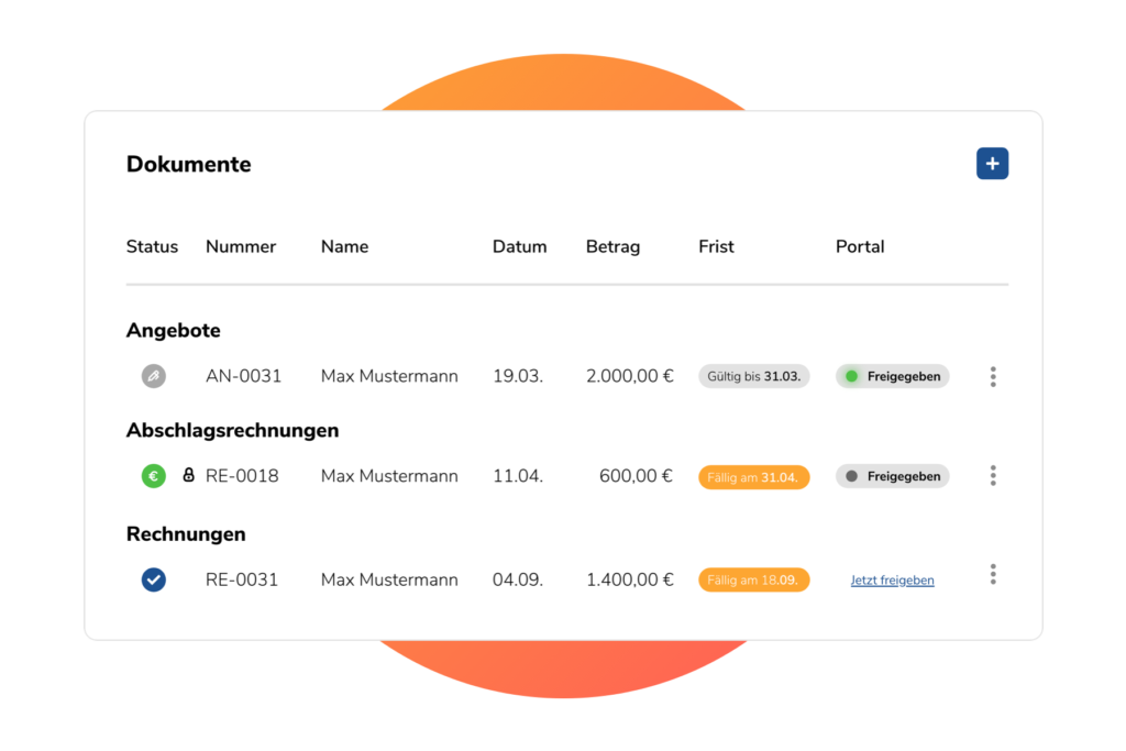 Rechnungsübersicht in bookitup